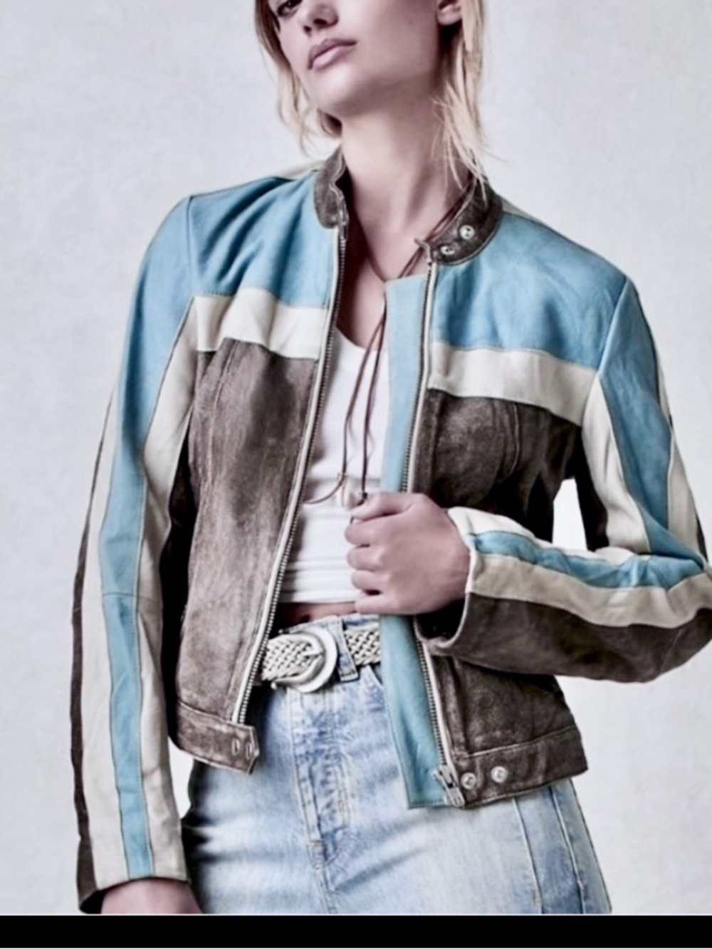We The Free x Free People | Fast Lane Retro Leather Moto Jacket, Sz L ♥ EUC